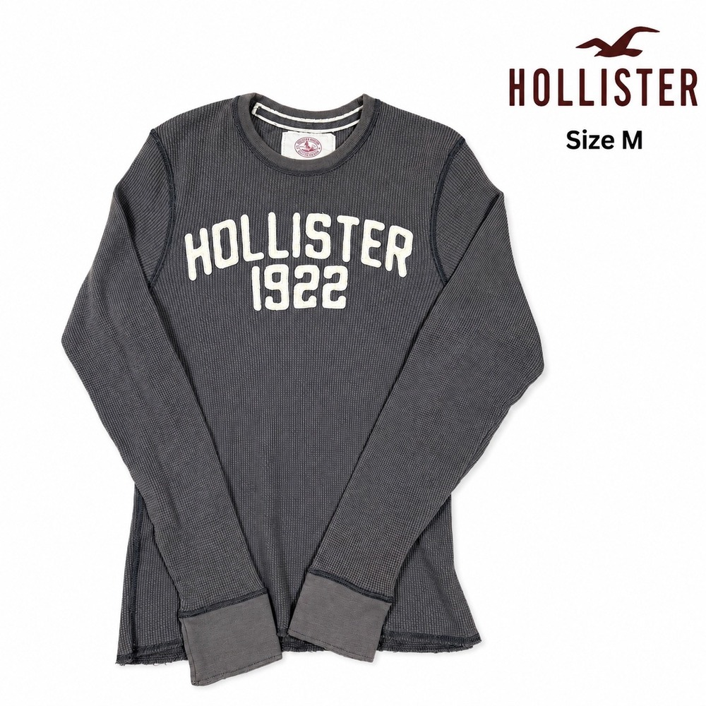 Y2K Hollister 1922 Thermal Shirt Mens M Gray Waffle Knit Long Sleeve Graphic
